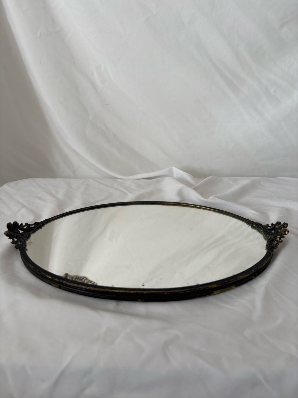 Vintage mirrored vanity tray cherub angel home decor glam Hollywood regency